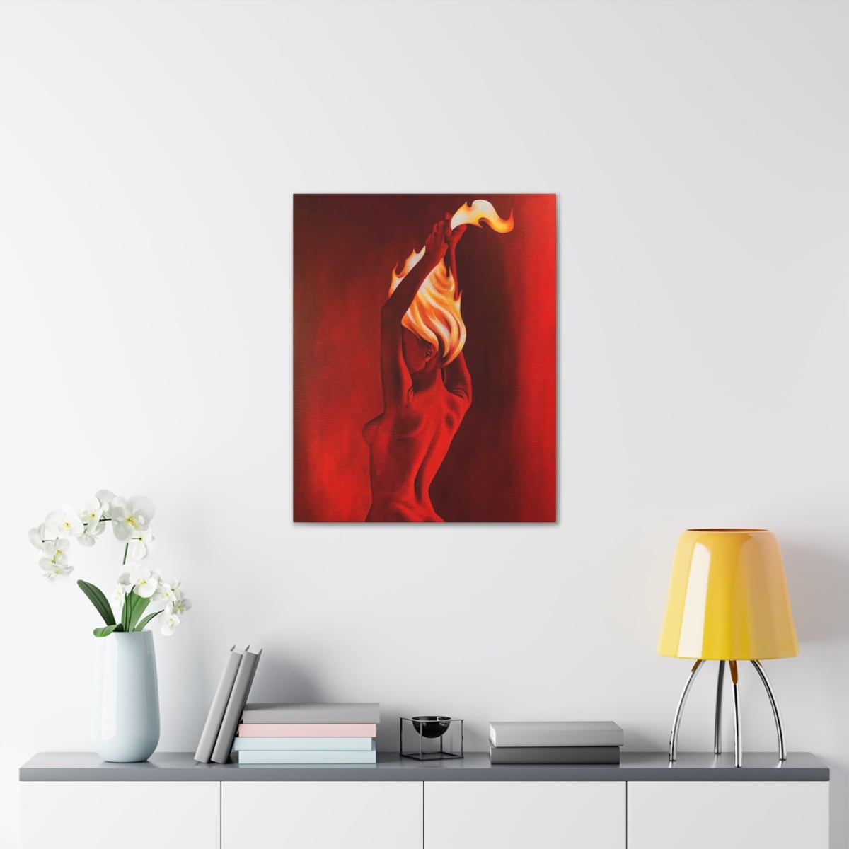 Fiery Provocative Erotic Lady Red Flame Canvas Gallery Wraps