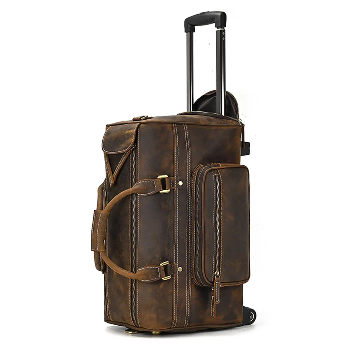 Genuine Leather Large Luggage Wheels Duffle Bag