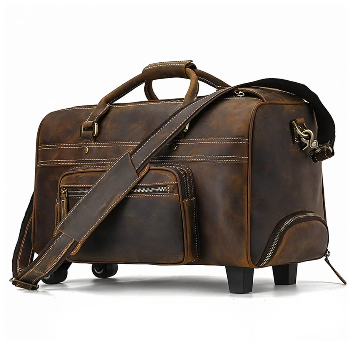 Genuine Leather Large Luggage Wheels Duffle Bag