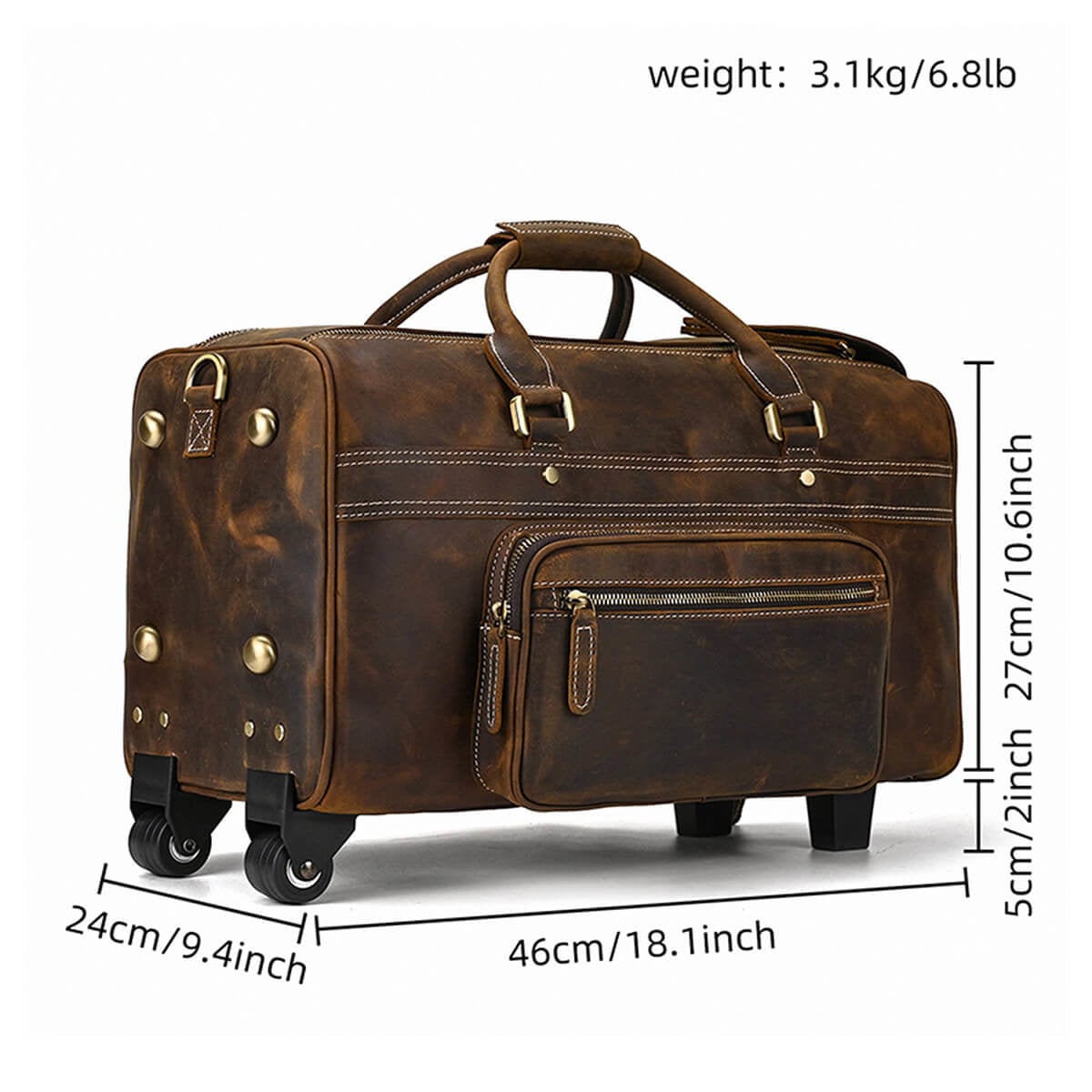 Genuine Leather Large Luggage Wheels Duffle Bag