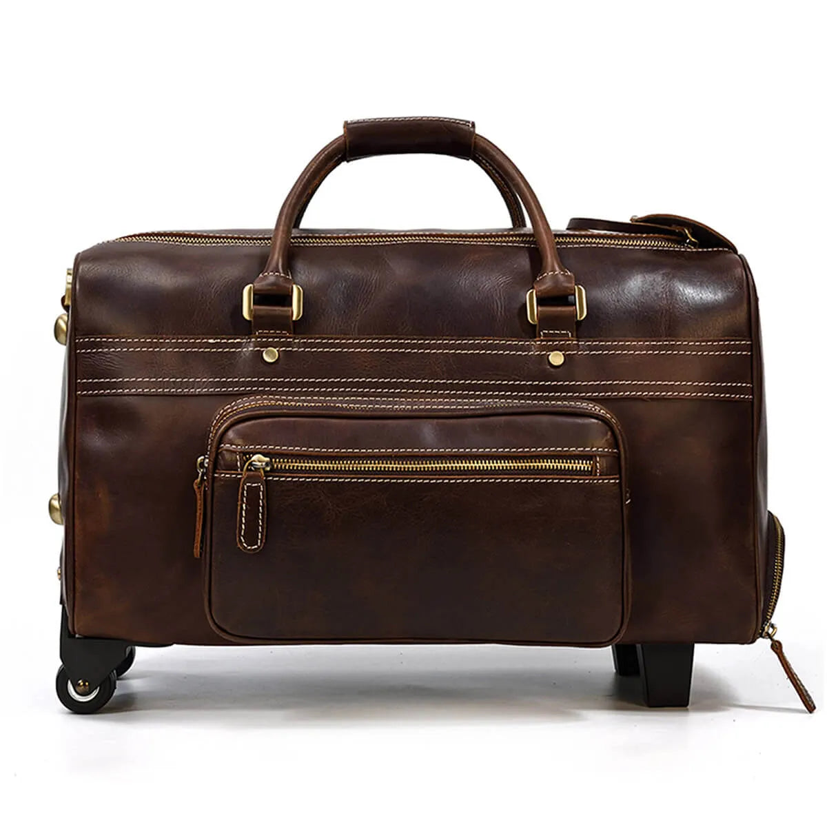 Genuine Leather Large Luggage Wheels Duffle Bag