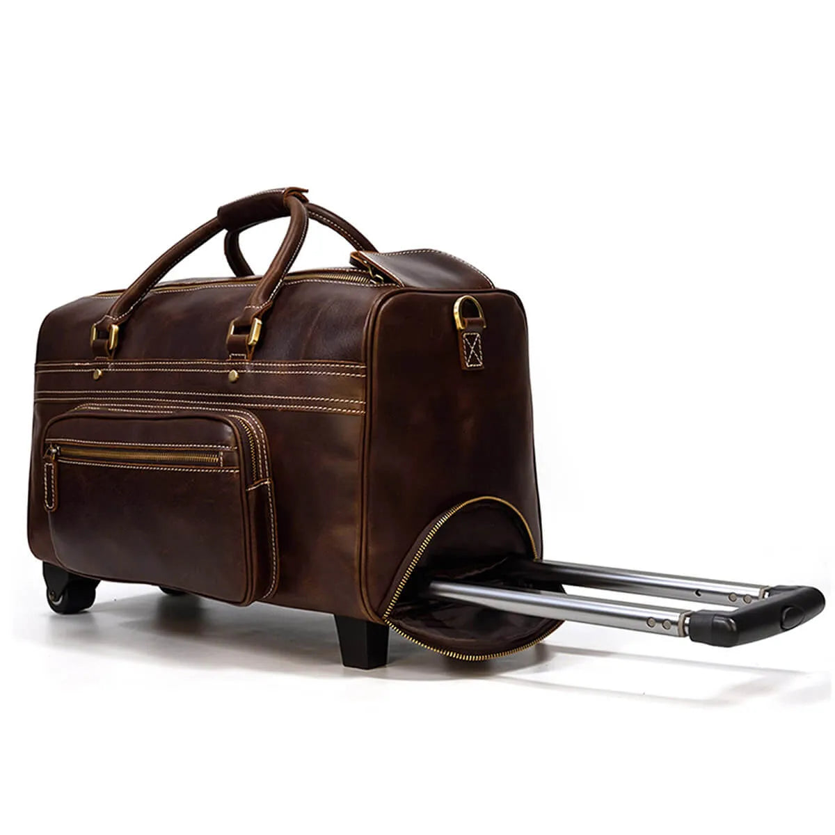 Genuine Leather Large Luggage Wheels Duffle Bag