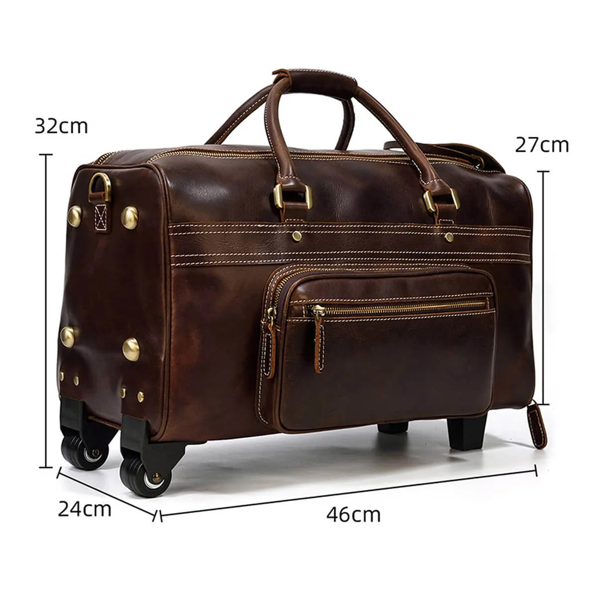 Genuine Leather Large Luggage Wheels Duffle Bag