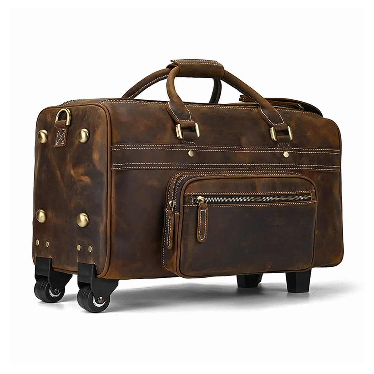 Genuine Leather Large Luggage Wheels Duffle Bag