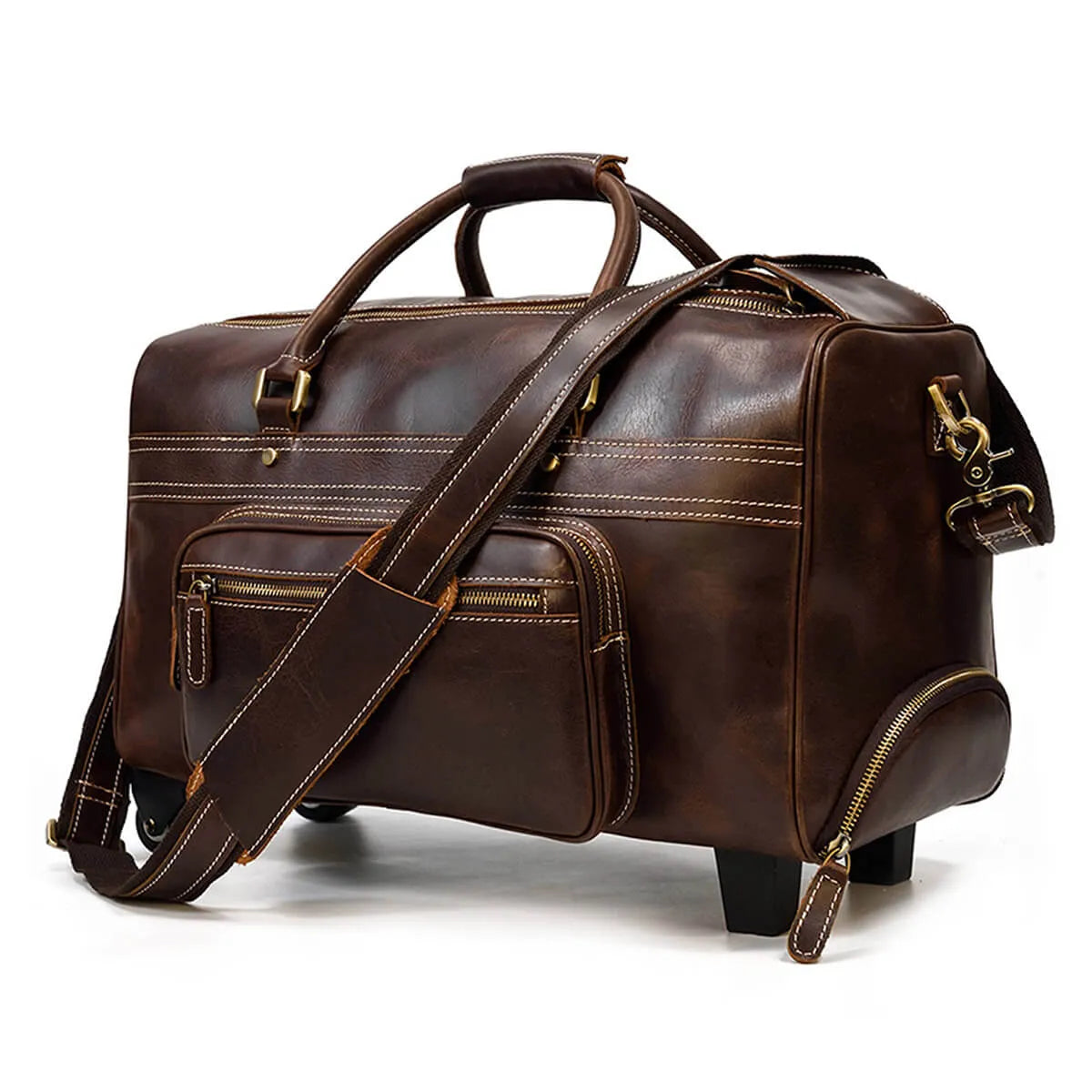 Genuine Leather Large Luggage Wheels Duffle Bag