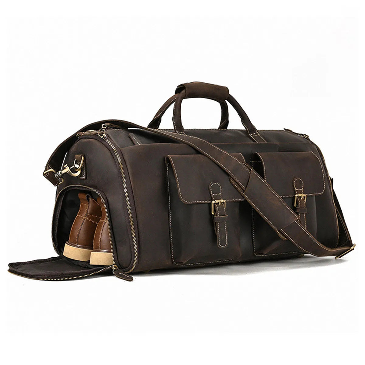 Genuine Leather Suit Bag Multifunctional Foldable Suit Travel Bag