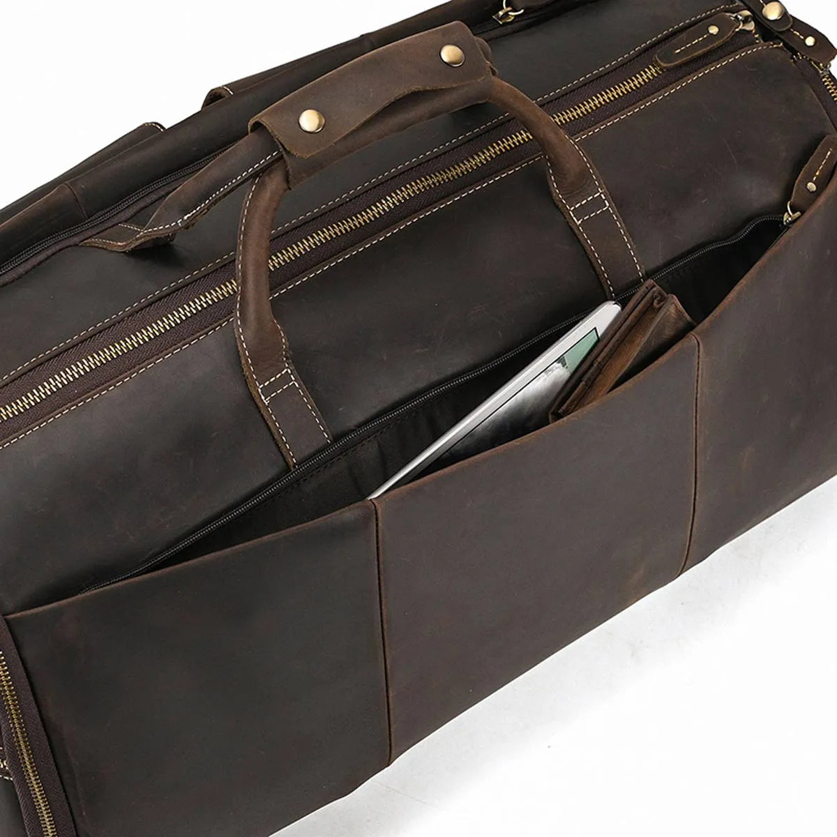 Genuine Leather Suit Bag Multifunctional Foldable Suit Travel Bag