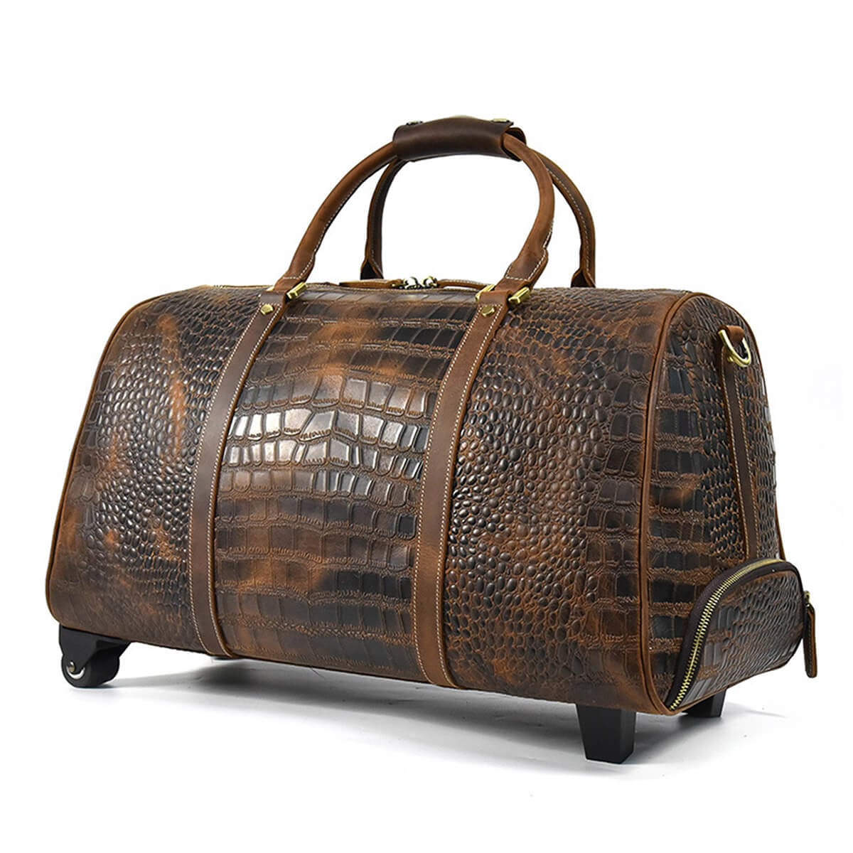 Genuine Leather Travel Luggage Rolling Duffle Bag