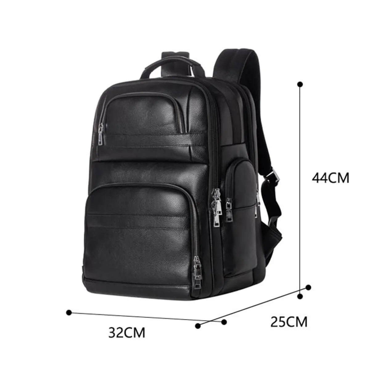 Genuine Leather USB Charging Waterproof Black Large Backpack