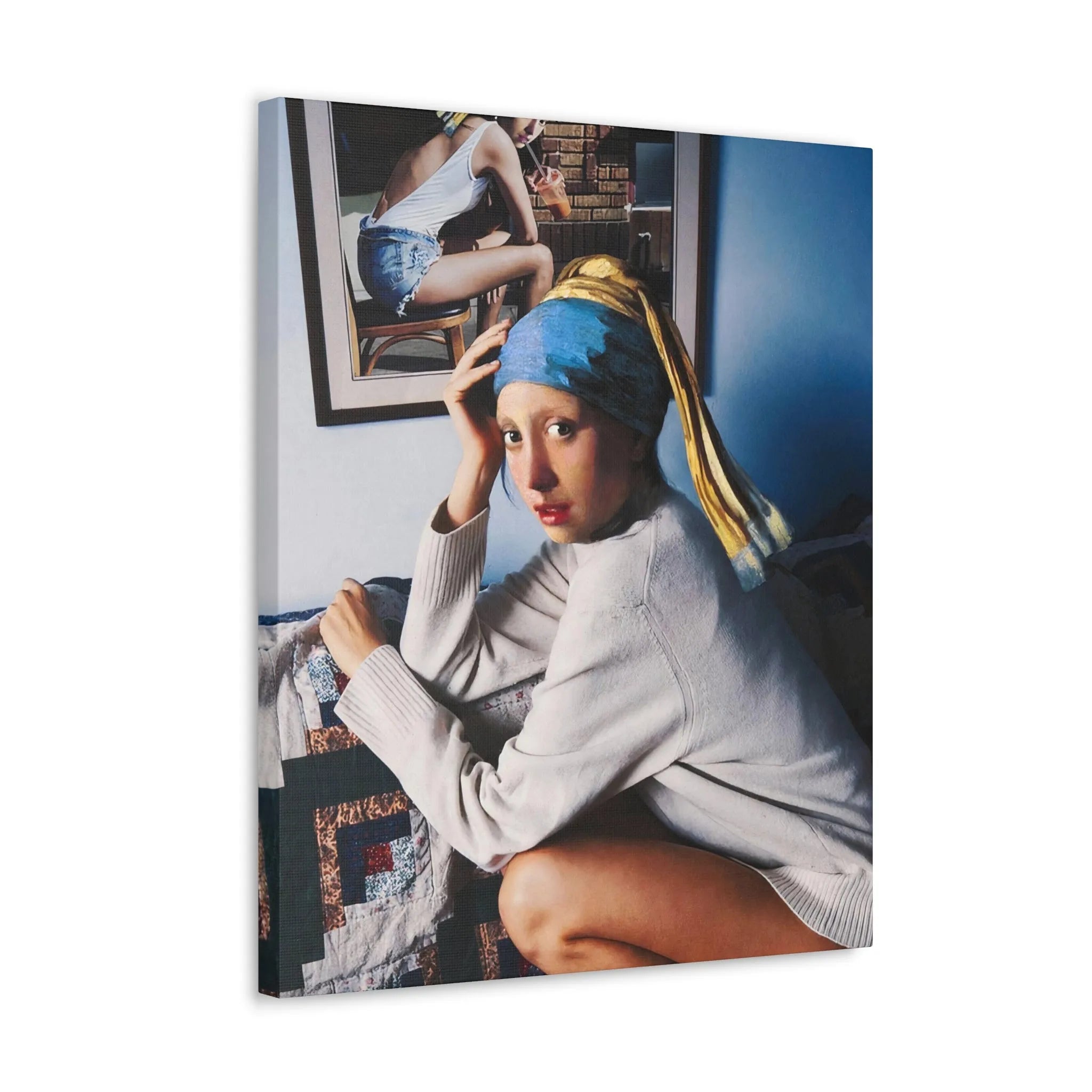 Timeless Art: Girl with a Pearl Earring Parody Canvas Gallery Wraps