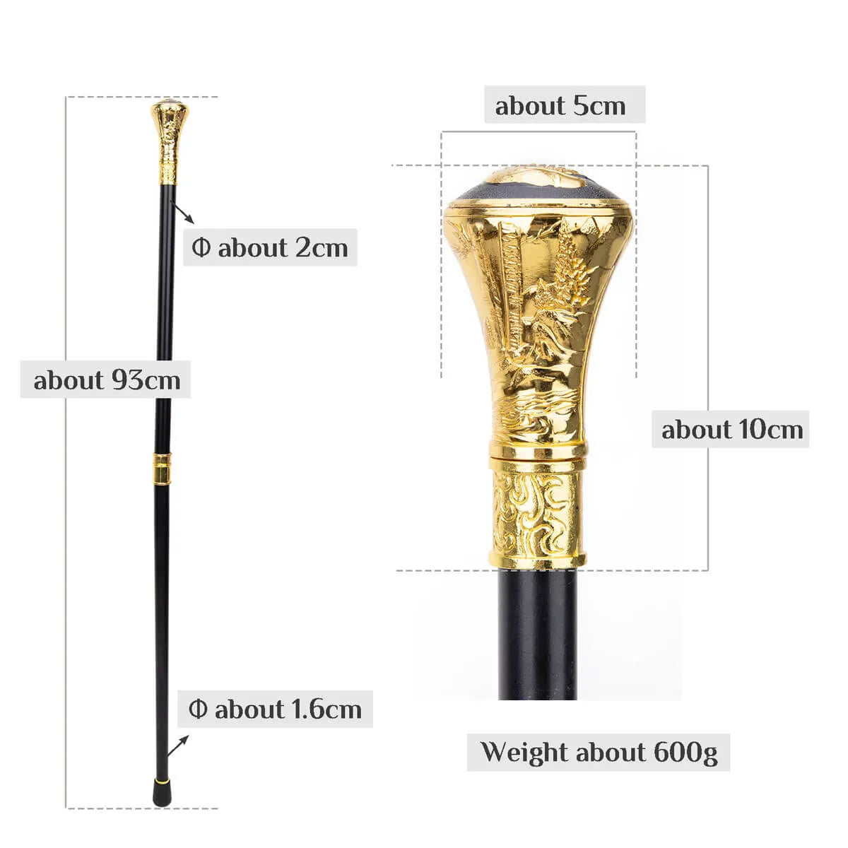 Gold Eagle Hawk Handle Luxury Walking Cane