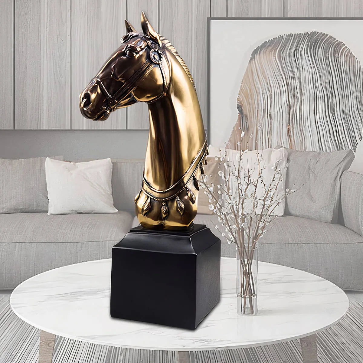 Golden Horse Portrait Art Statue Resin Home Decor Sculpture