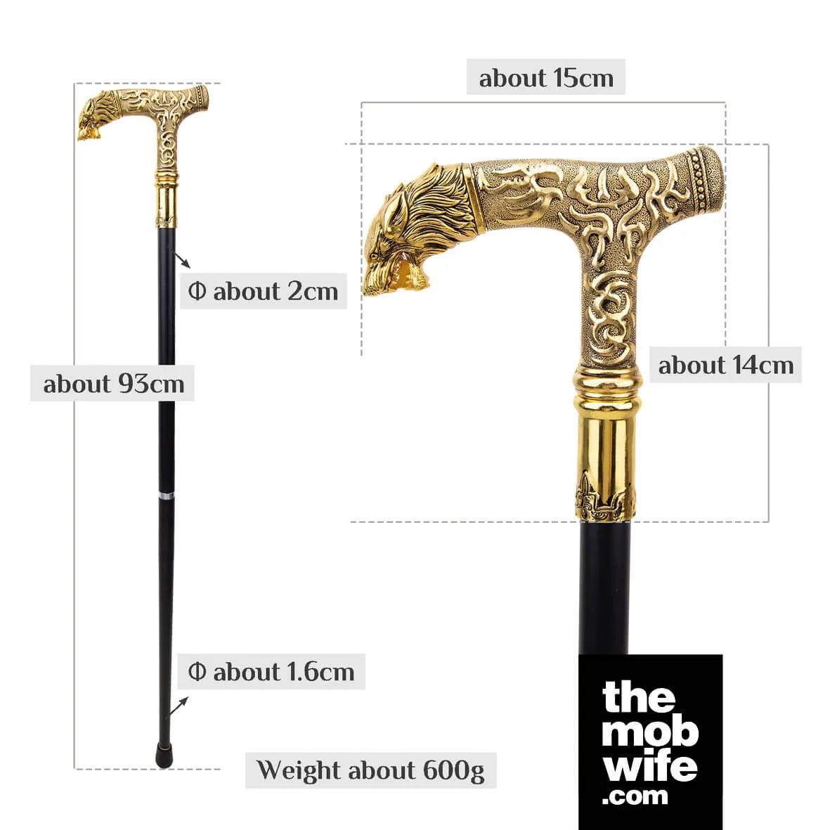 Golden Wolf Handle Fashion Luxury Walking Cane