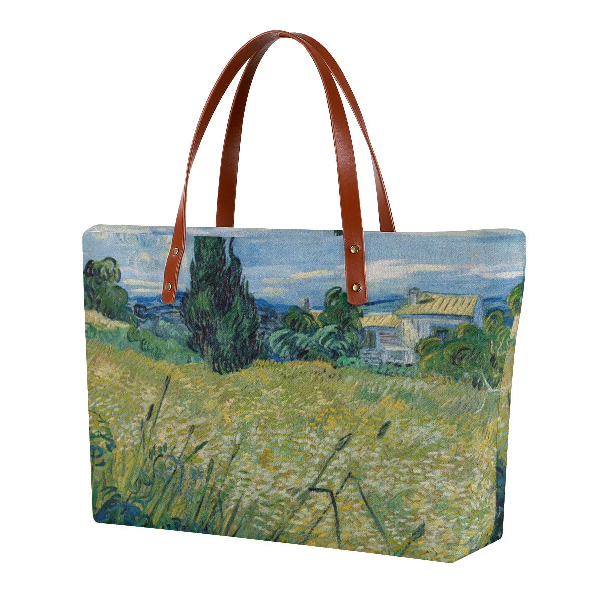 Green Wheat Field with Cypress by Van Gogh Tote Bag