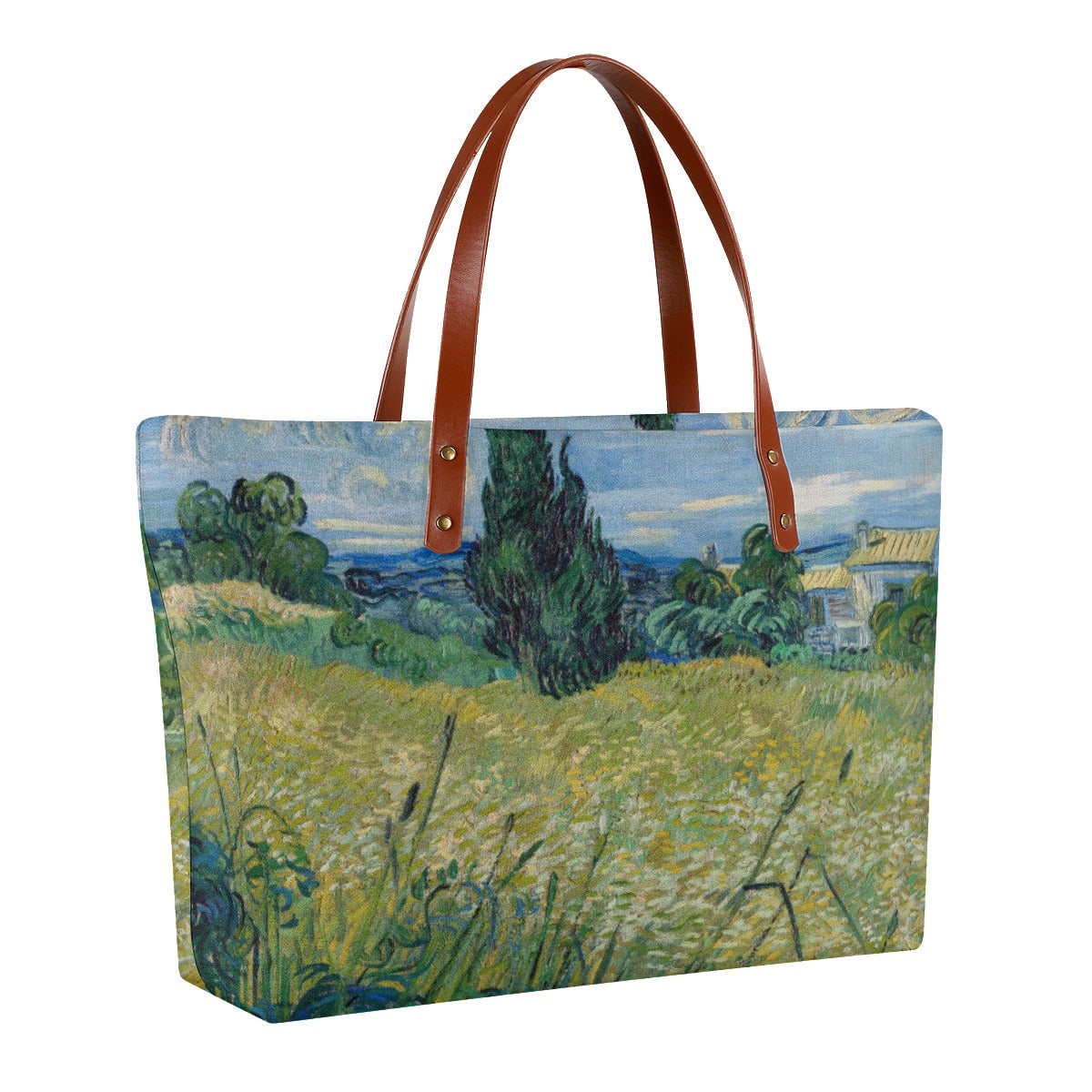 Green Wheat Field with Cypress by Van Gogh Tote Bag