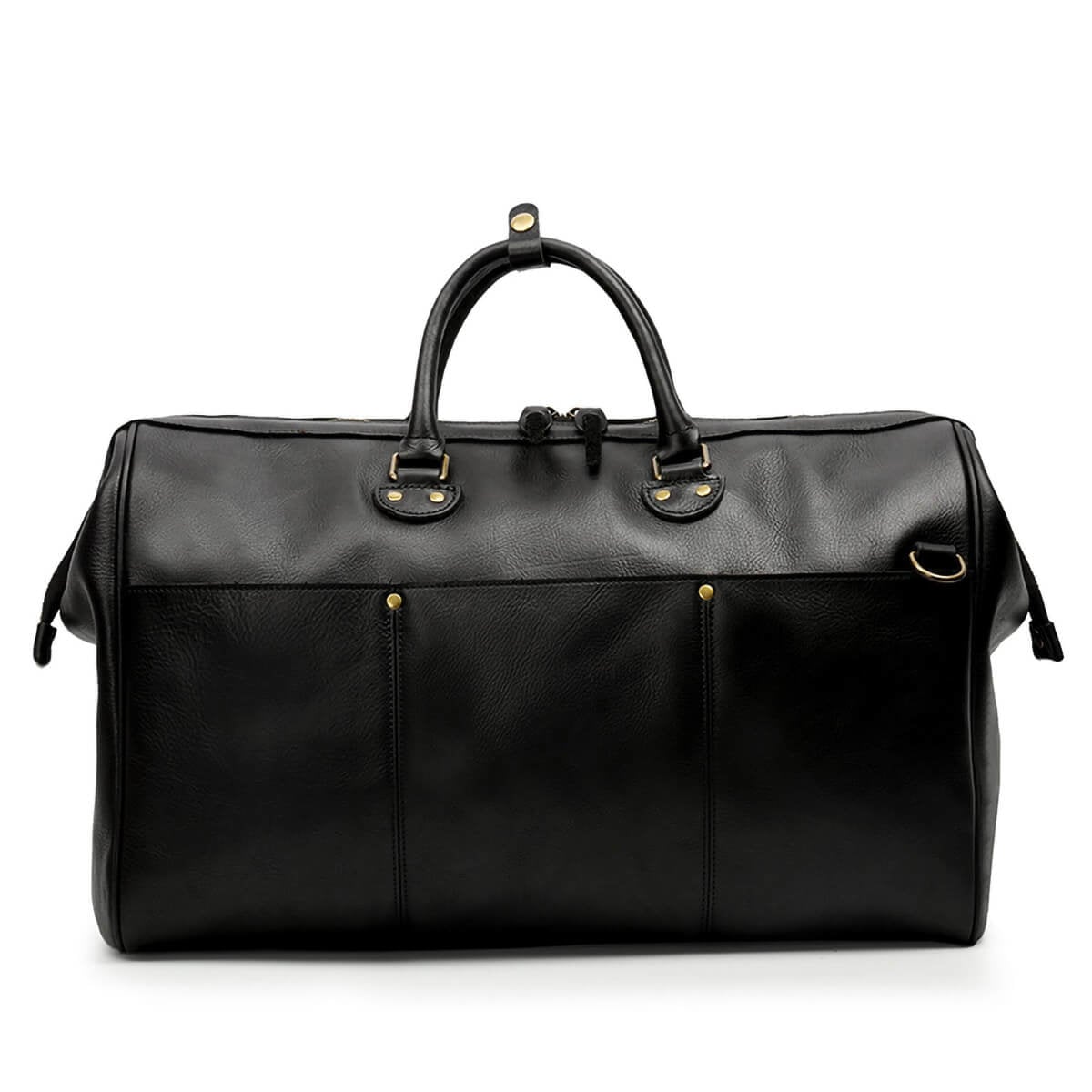 Black leather travel duffle bag 