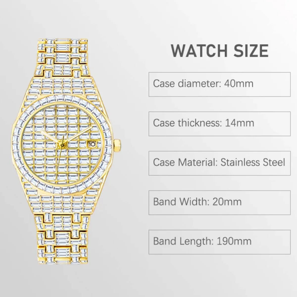 MISSFOX Hip Hop Gold Men Watches Top Brand Luxury Iced Out Quartz Wrist Watch Diamond 