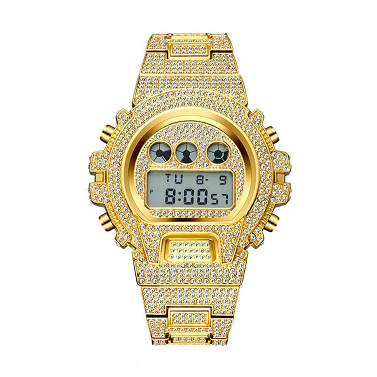 Hip Hop Fully Iced Out Digital Stainless Steel Watch