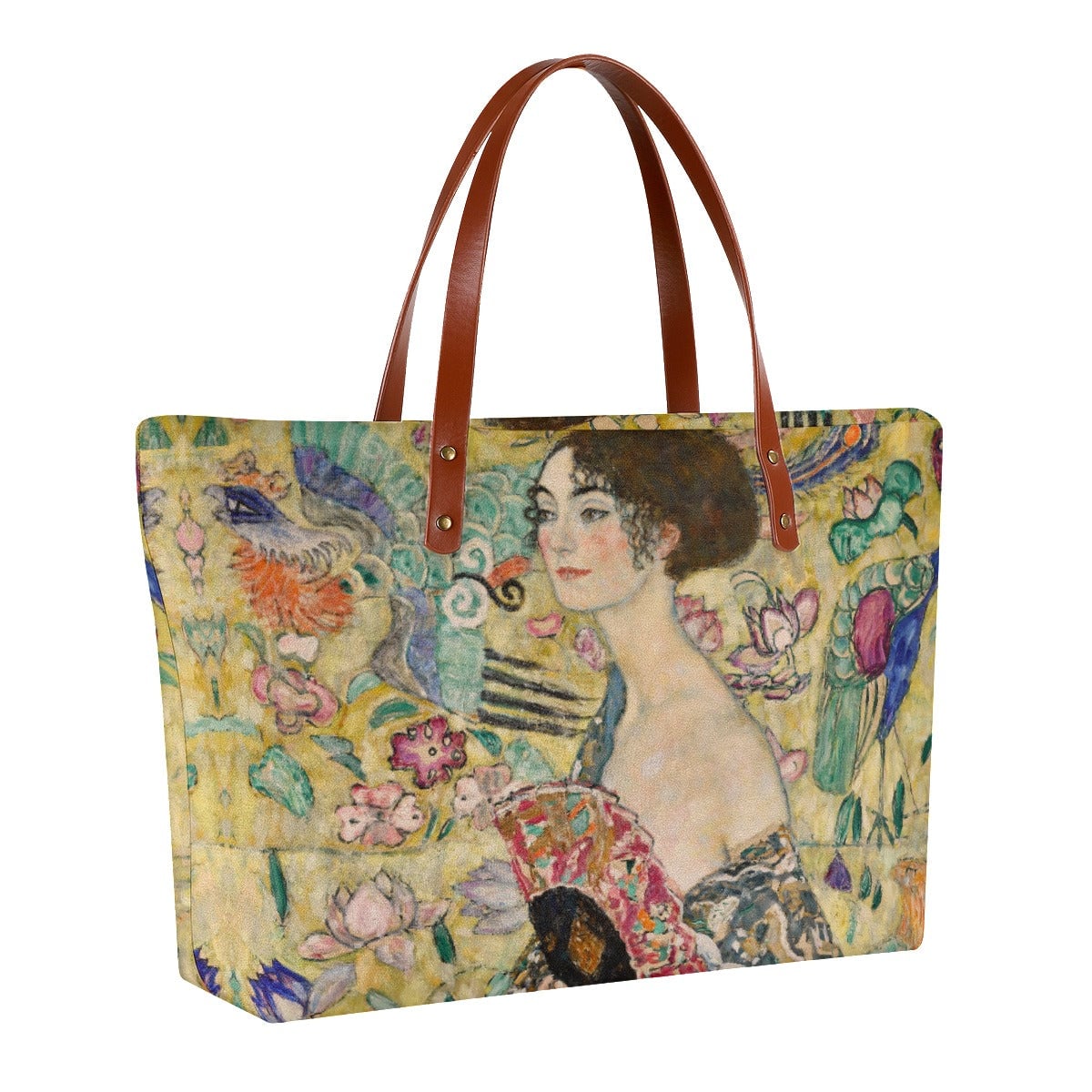 Lady with Fan by Gustav Klimt Painting Waterproof Tote Bag