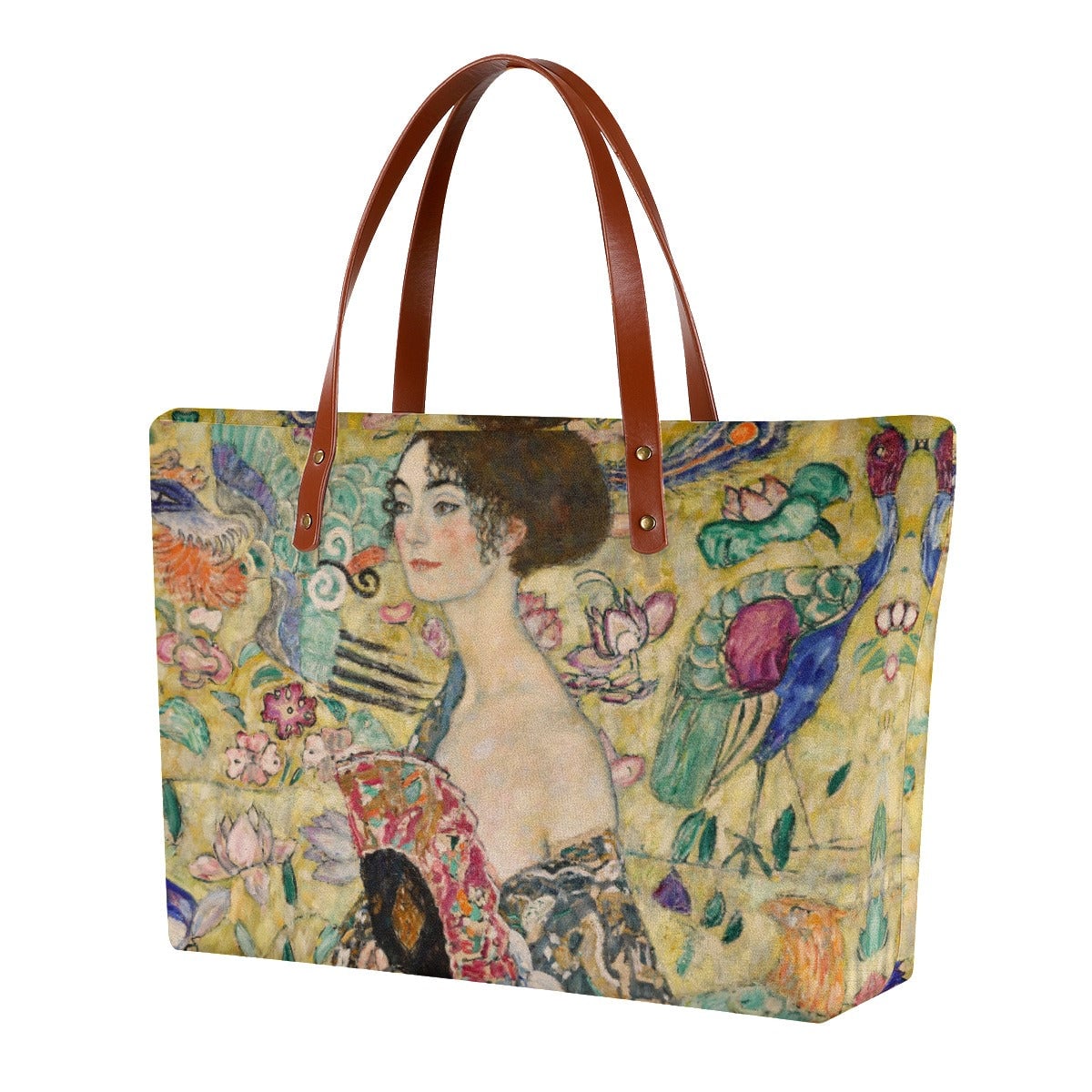 Lady with Fan by Gustav Klimt Painting Waterproof Tote Bag