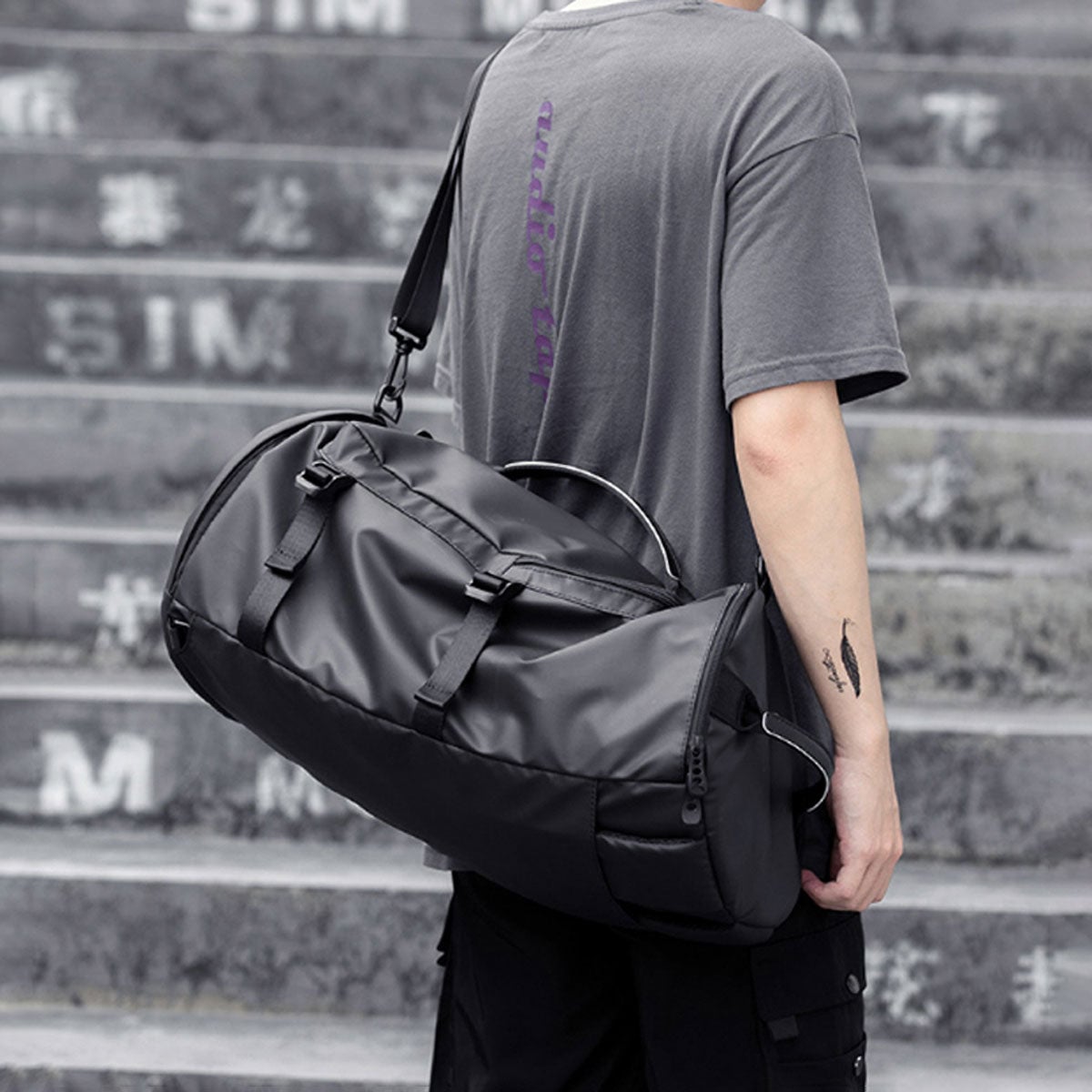 Large Travel Backpack Duffel Bag worn by model