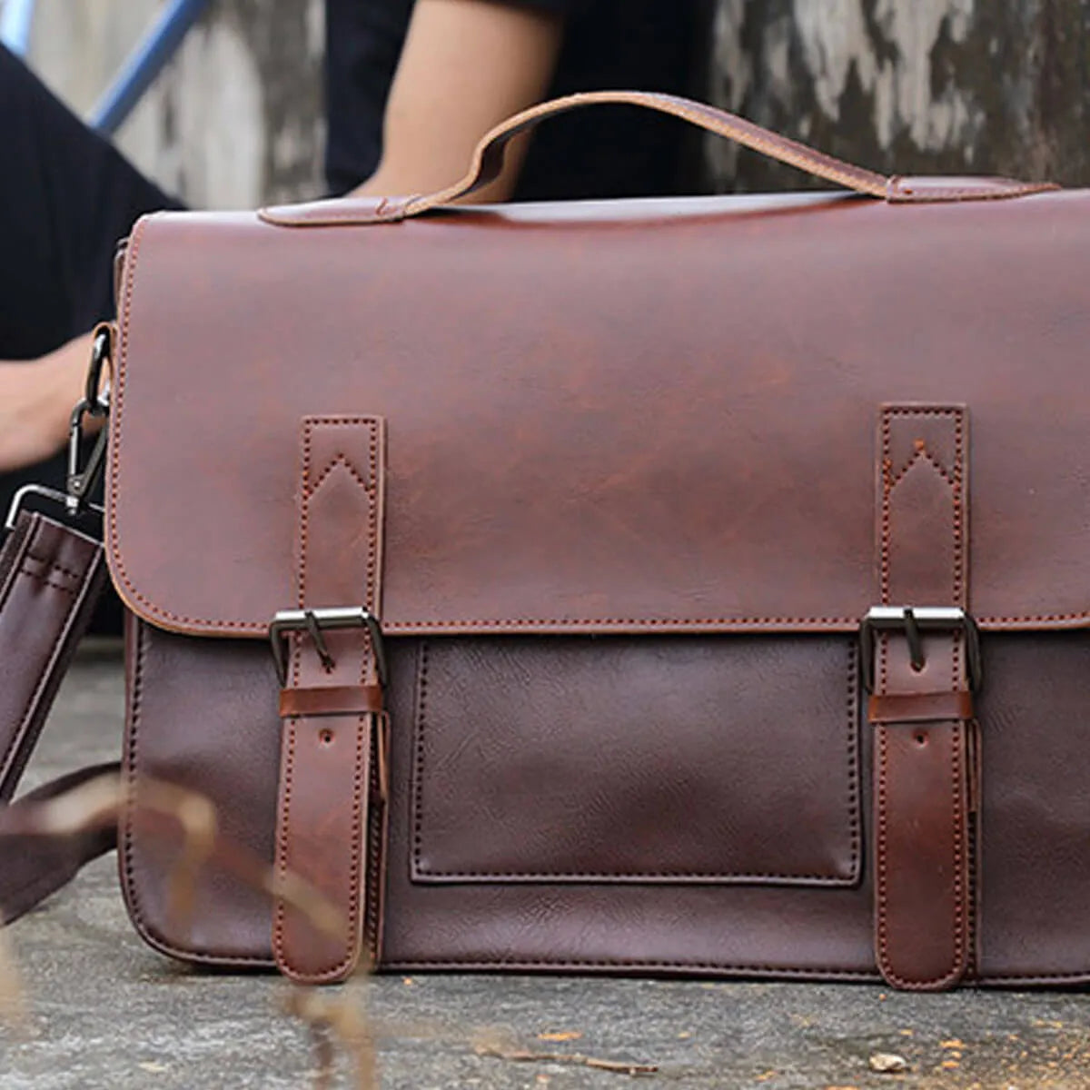 Large Vintage Horse Leather Briefcase Business Messenger Bag