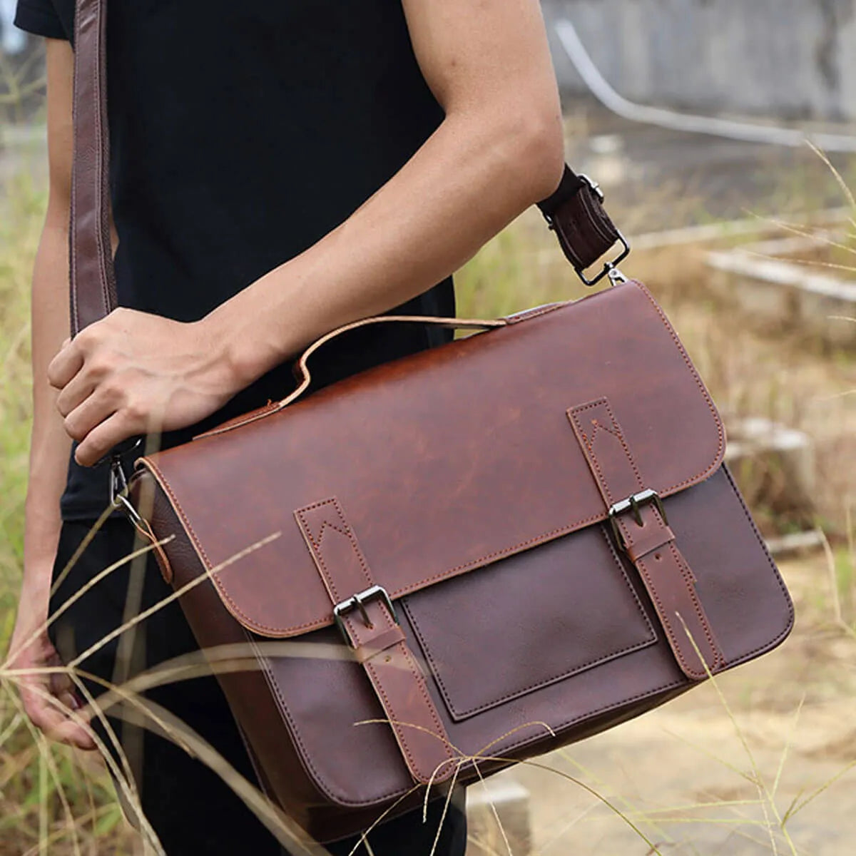 Large Vintage Horse Leather Briefcase Business Messenger Bag