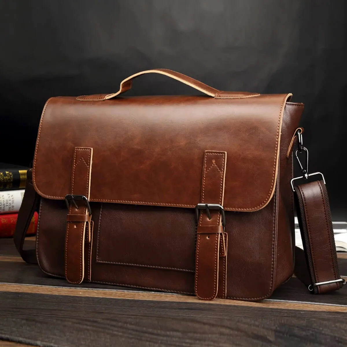 Large Vintage Horse Leather Briefcase Business Messenger Bag