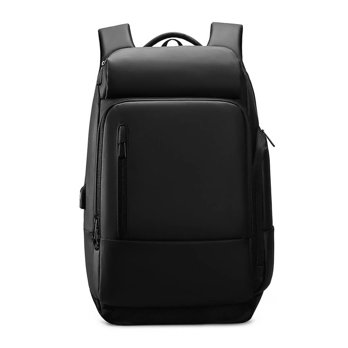 Large waterproof laptop backpack with USB port front view