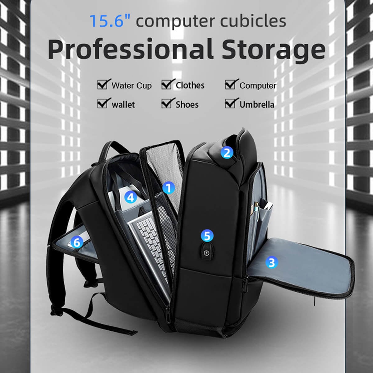 Multi-layer storage system in large laptop backpack
