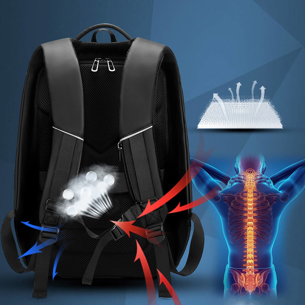 Breathable back design of waterproof laptop backpack