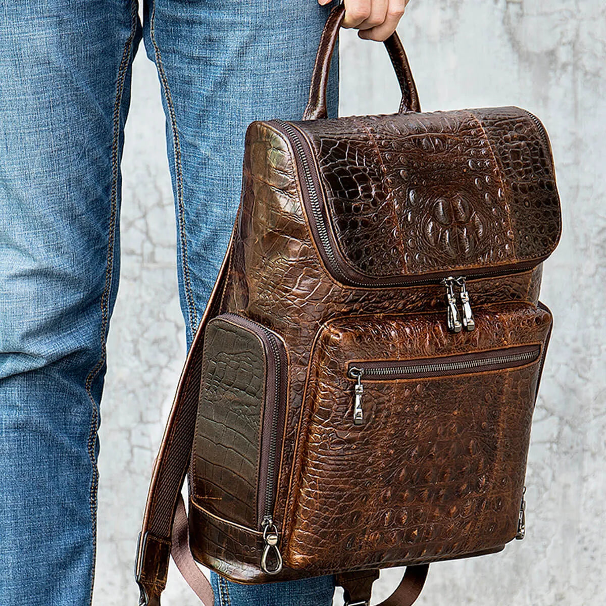 Leather Backpack Luxury Crocodile Premium Pattern