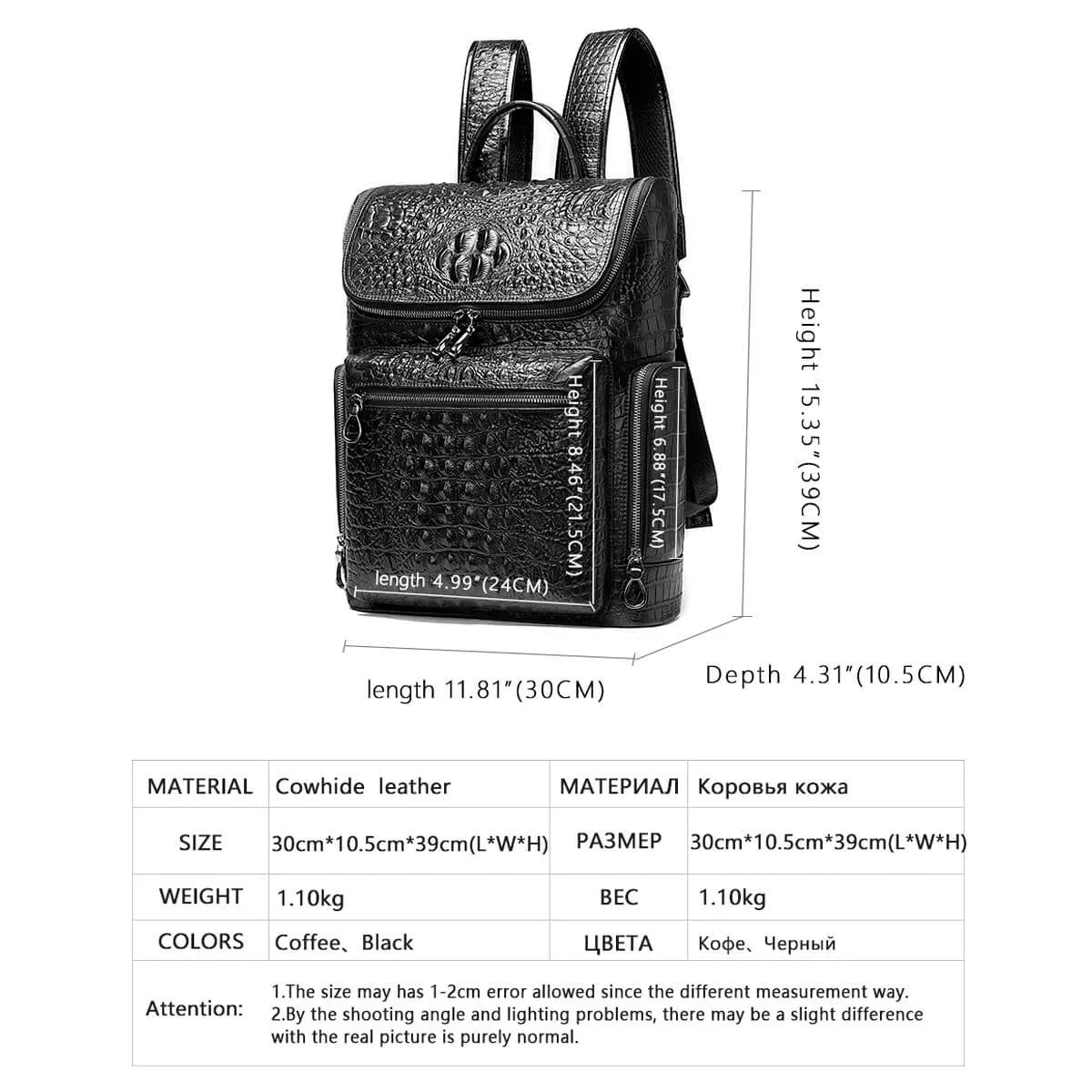 Leather Backpack Luxury Crocodile Premium Pattern