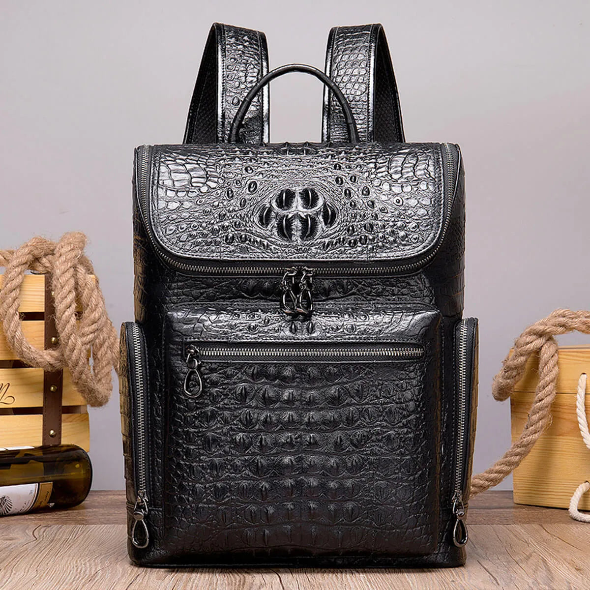 Leather Backpack Luxury Crocodile Premium Pattern