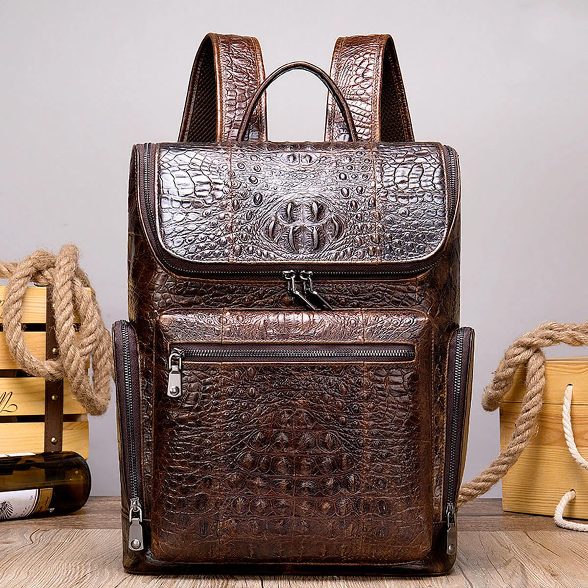 Leather Backpack Luxury Crocodile Premium Pattern