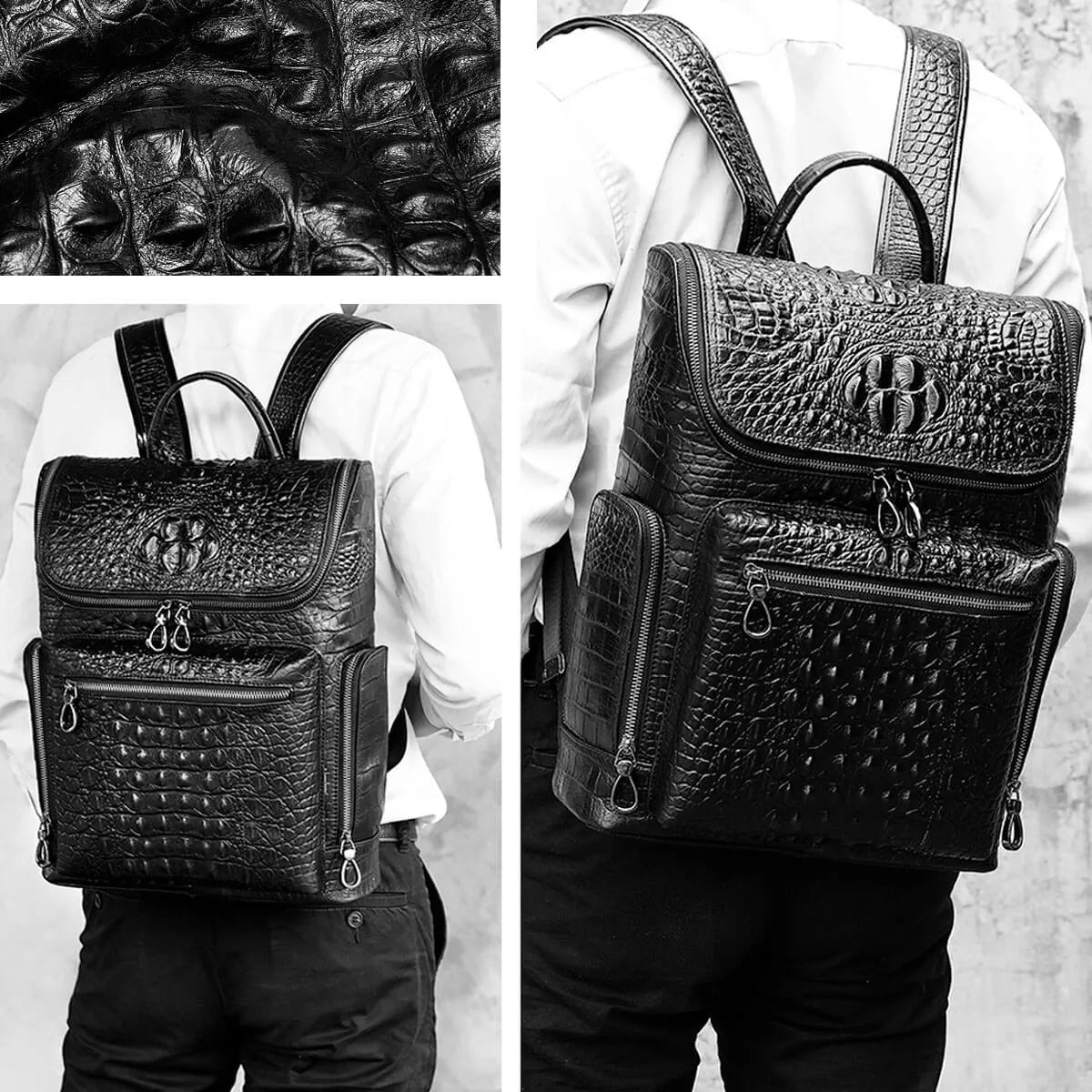 Leather Backpack Luxury Crocodile Premium Pattern