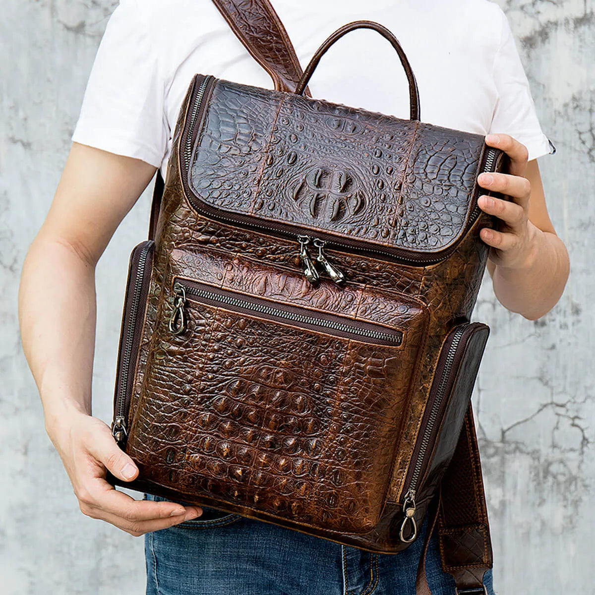 Leather Backpack Luxury Crocodile Premium Pattern