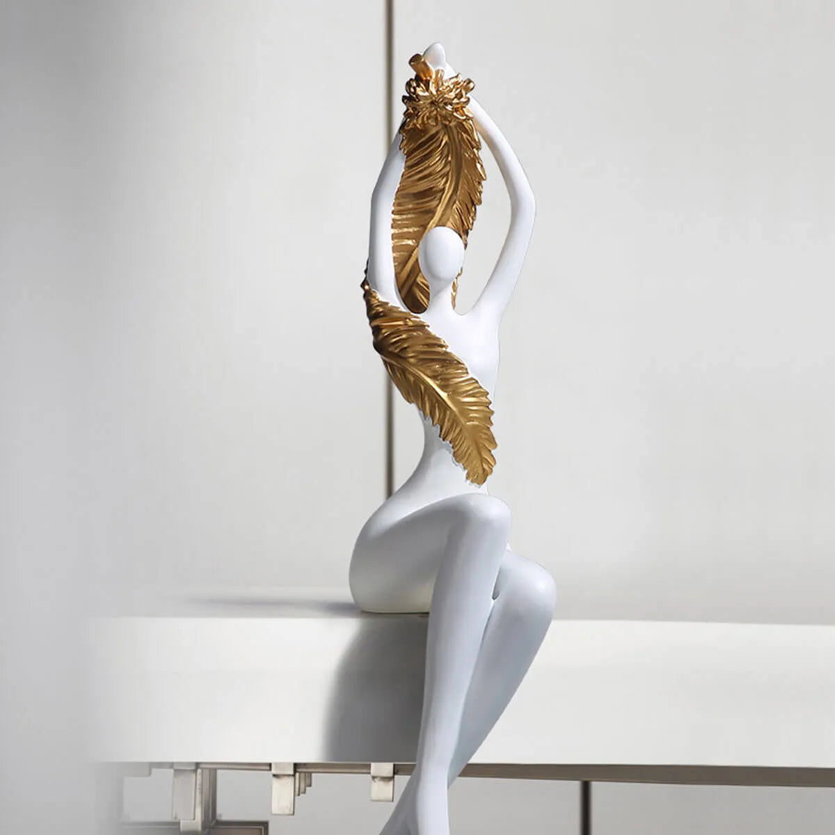 Luxury Female Body Golden Leaves Statues Large Art Sculpture