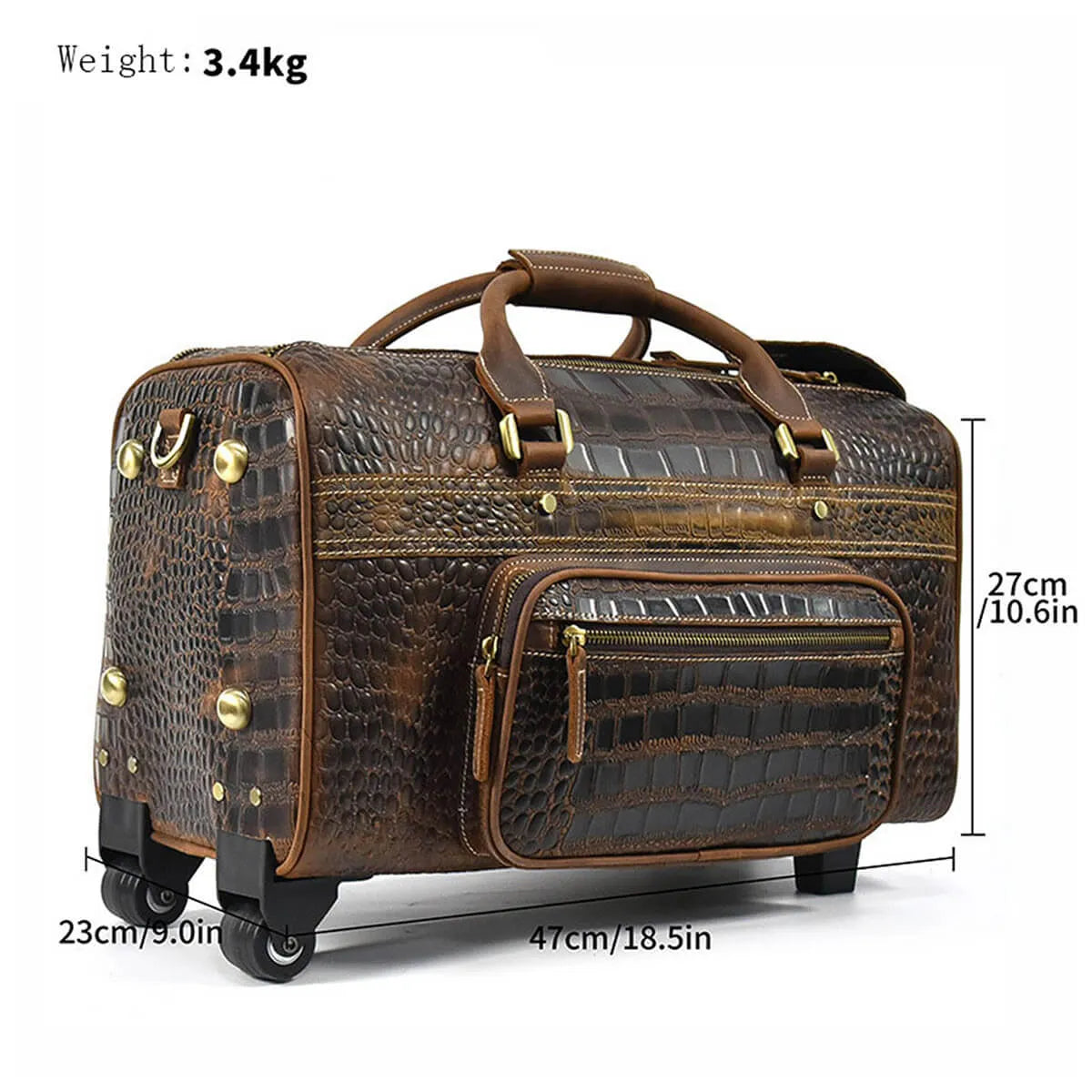 Luxury Genuine Leather Travel Rolling Duffle Bag