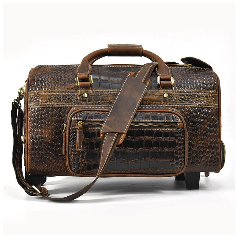 Luxury Genuine Leather Travel Rolling Duffle Bag