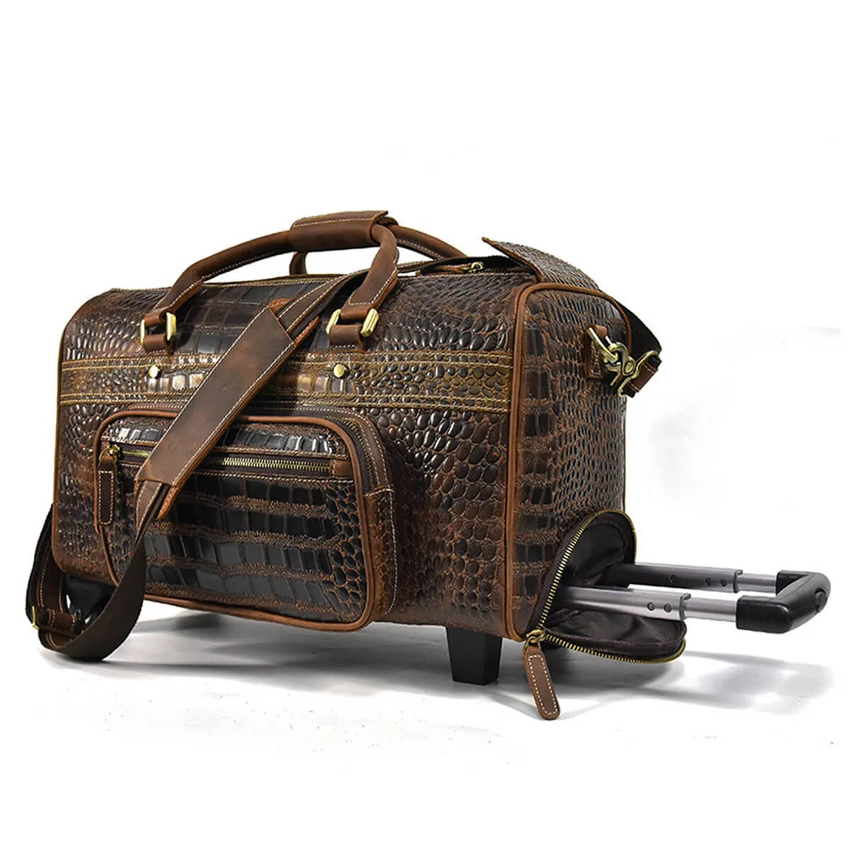 Luxury Genuine Leather Travel Rolling Duffle Bag