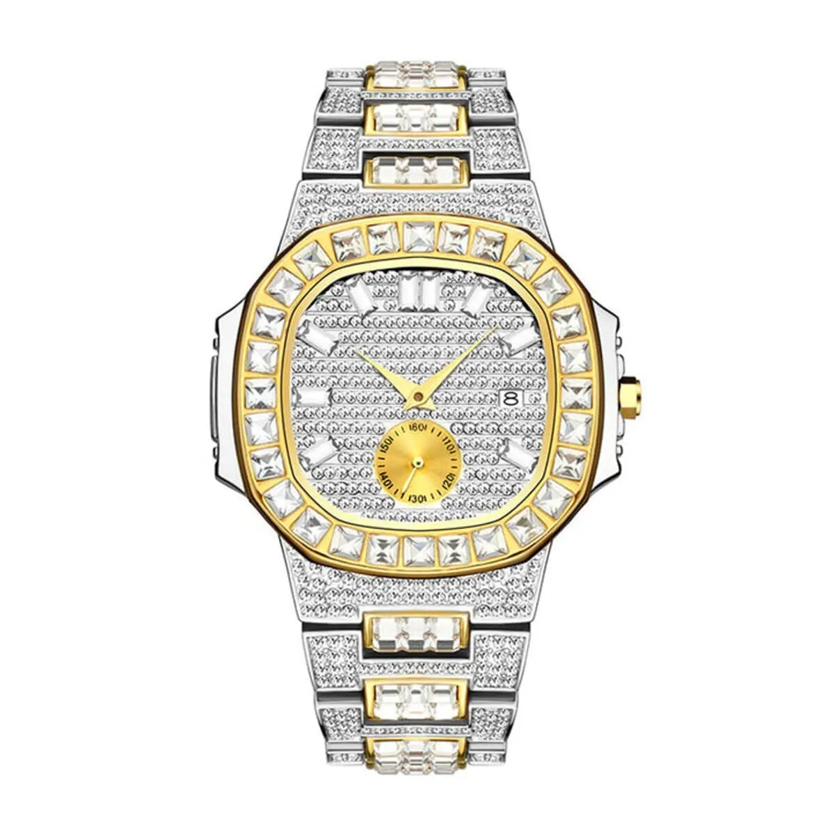 Luxury Gold 18K Fully Paved Baguette Diamond Watch