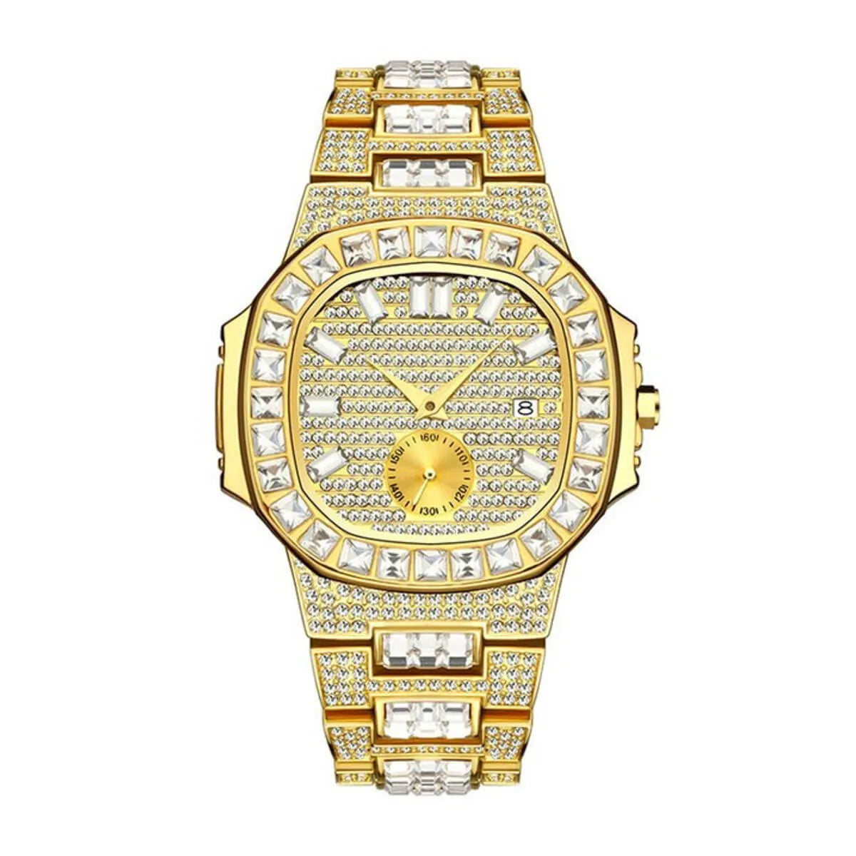 Luxury Gold 18K Fully Paved Baguette Diamond Watch