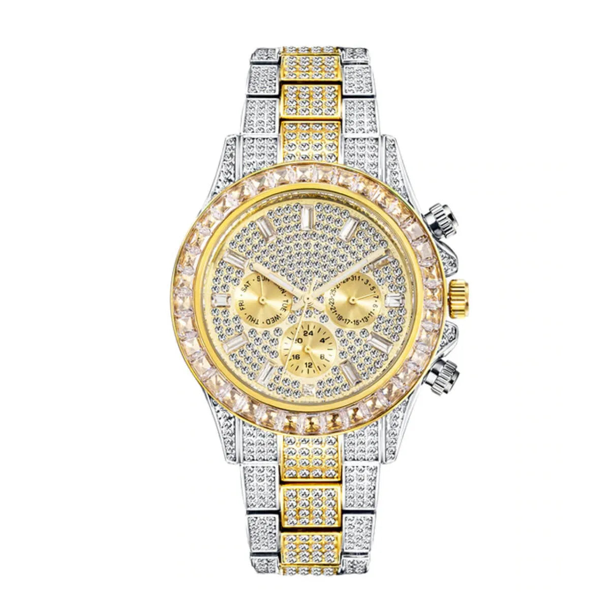 Luxury Golden Iced Out Diamond Stainless Steel Watch