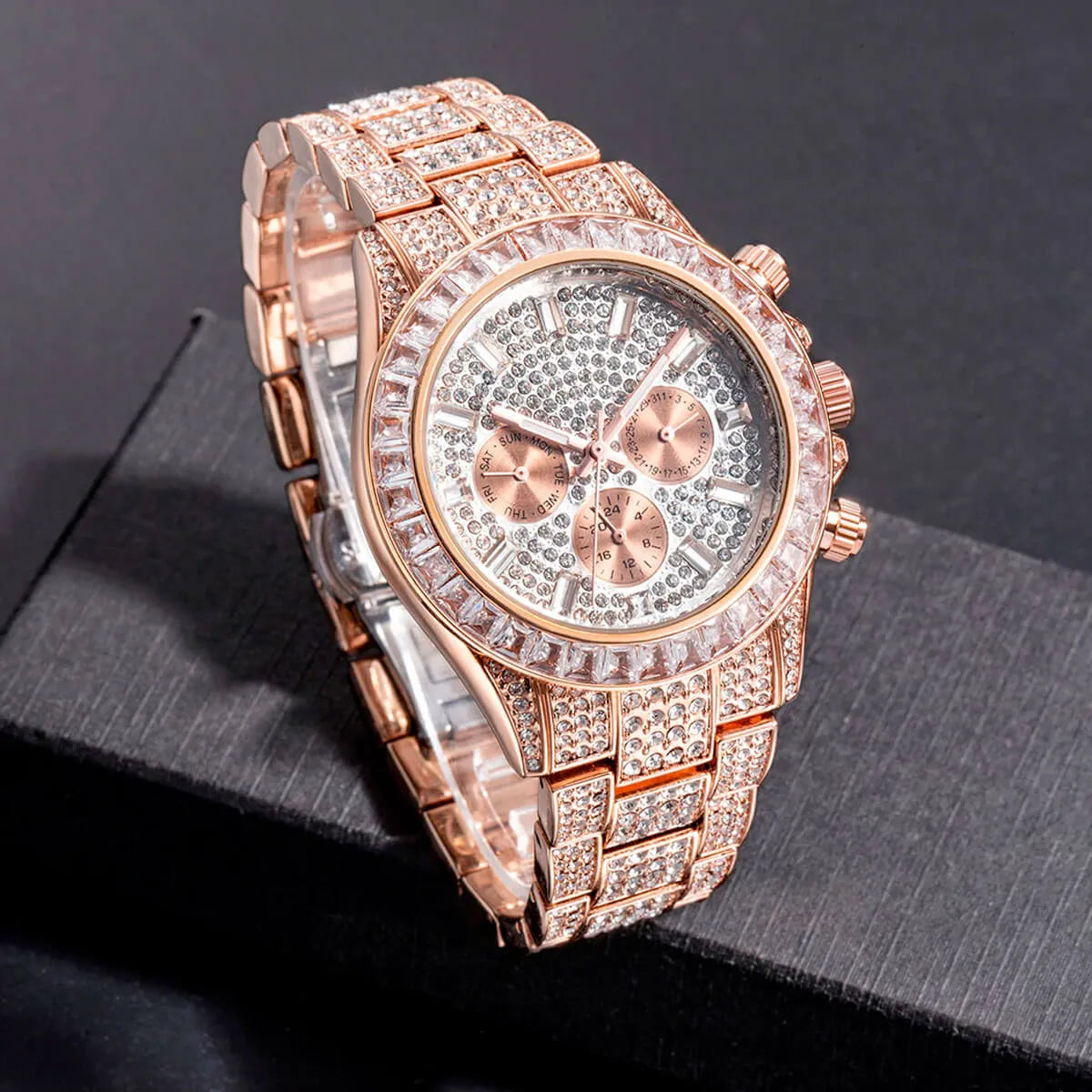 Luxury Golden Iced Out Diamond Stainless Steel Watch