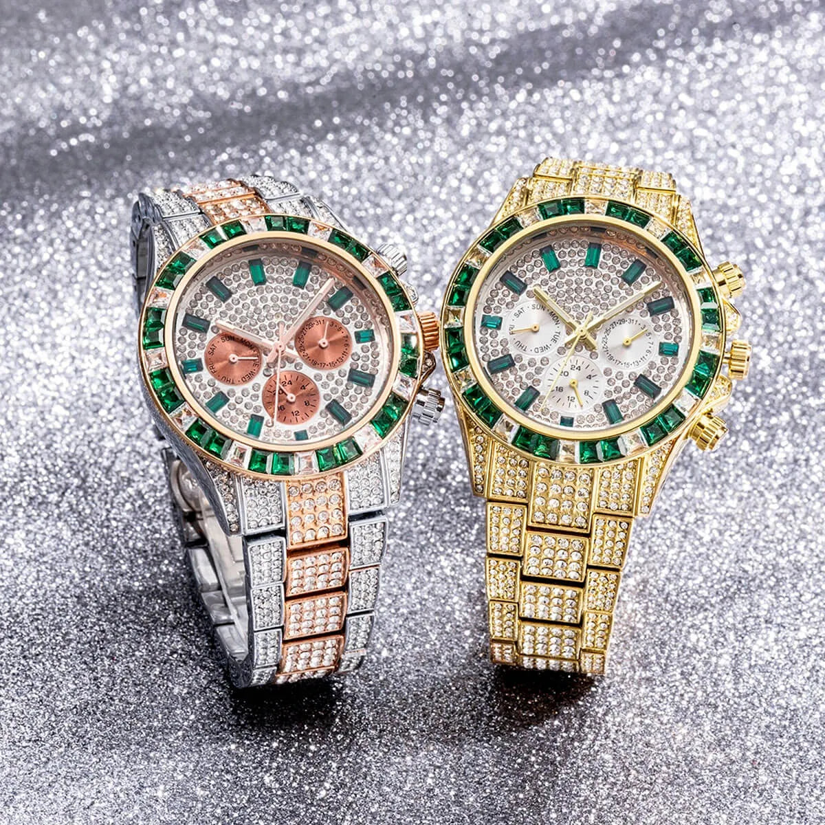 Luxury Golden Iced Out Diamond Stainless Steel Watch