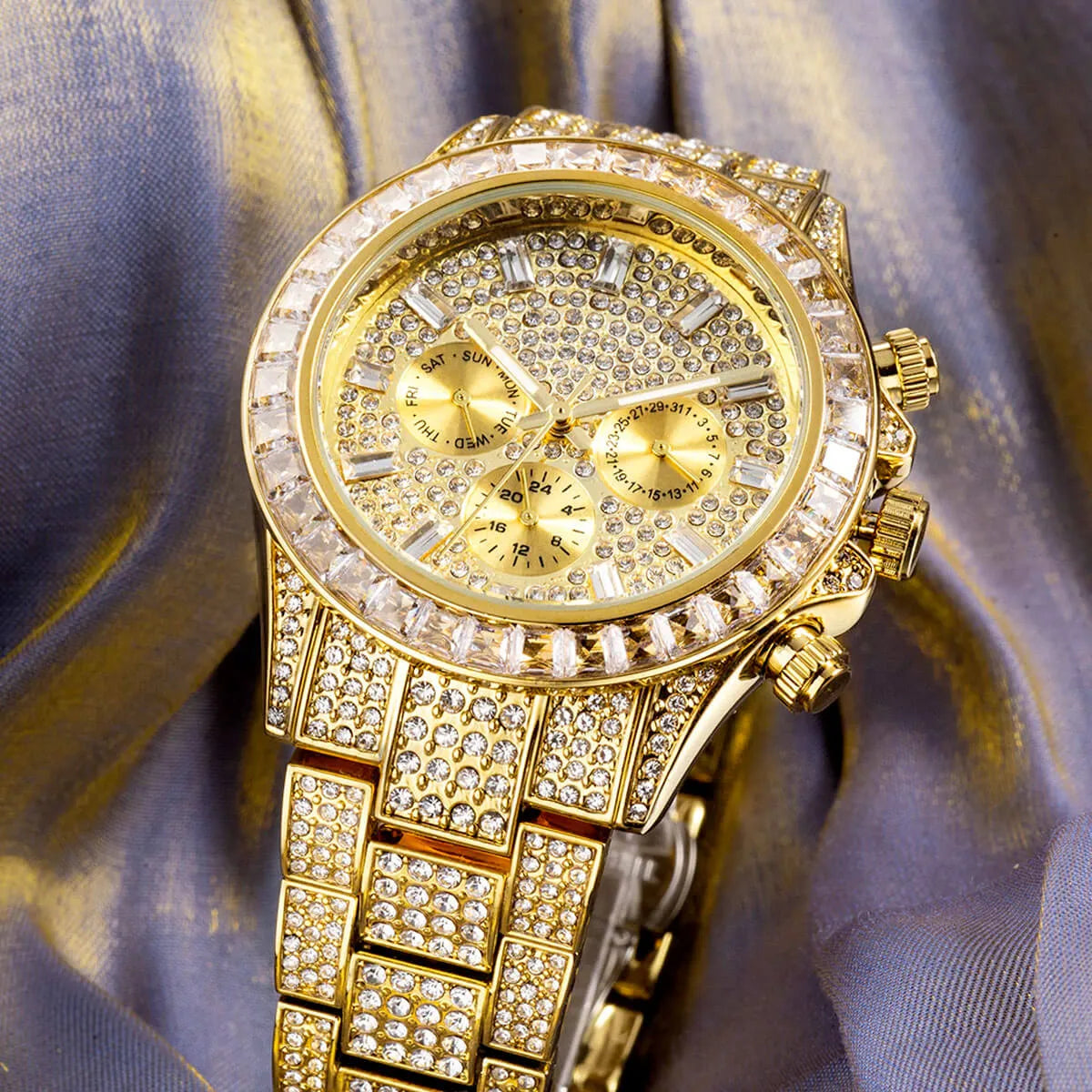 Luxury Golden Iced Out Diamond Stainless Steel Watch