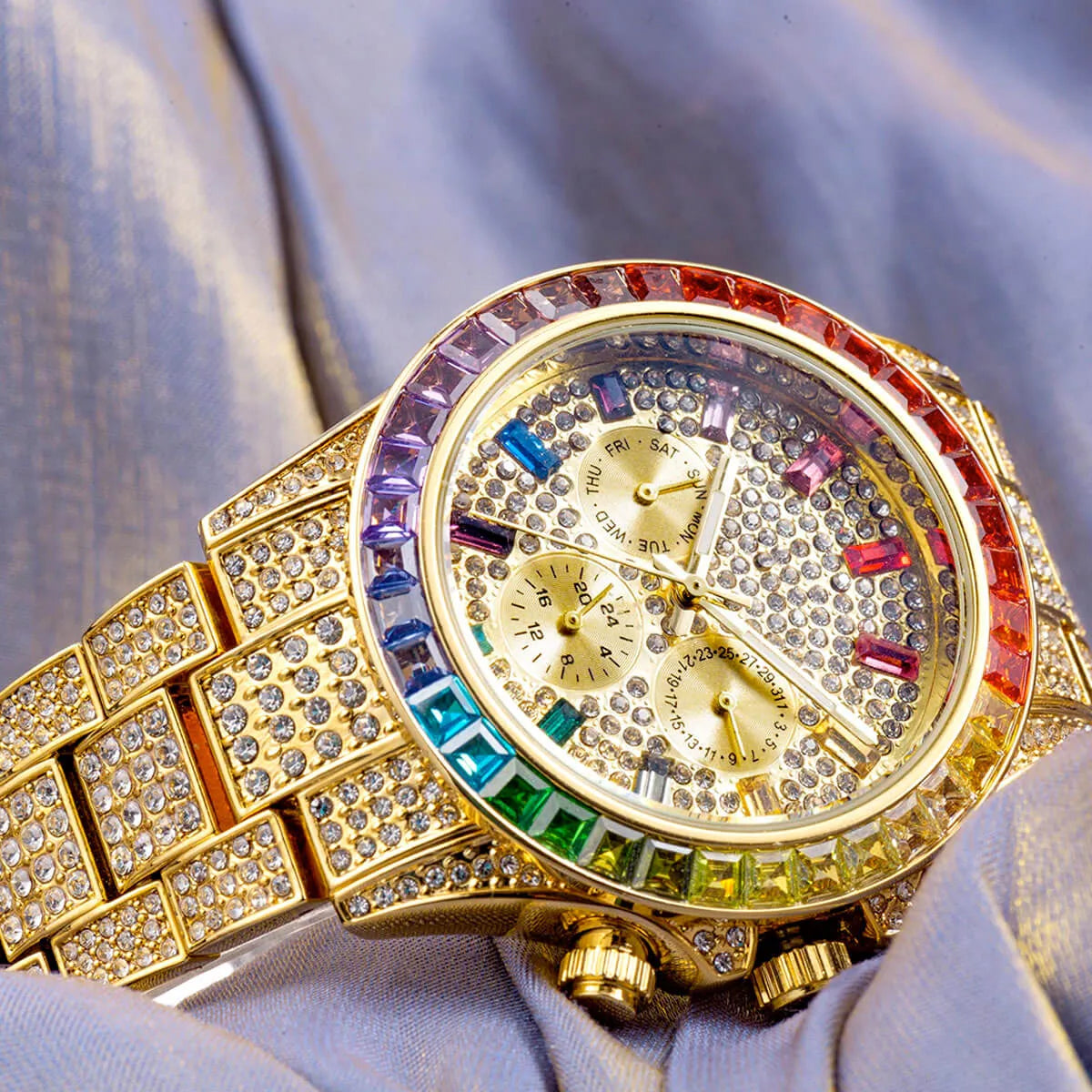 Luxury Golden Iced Out Diamond Stainless Steel Watch