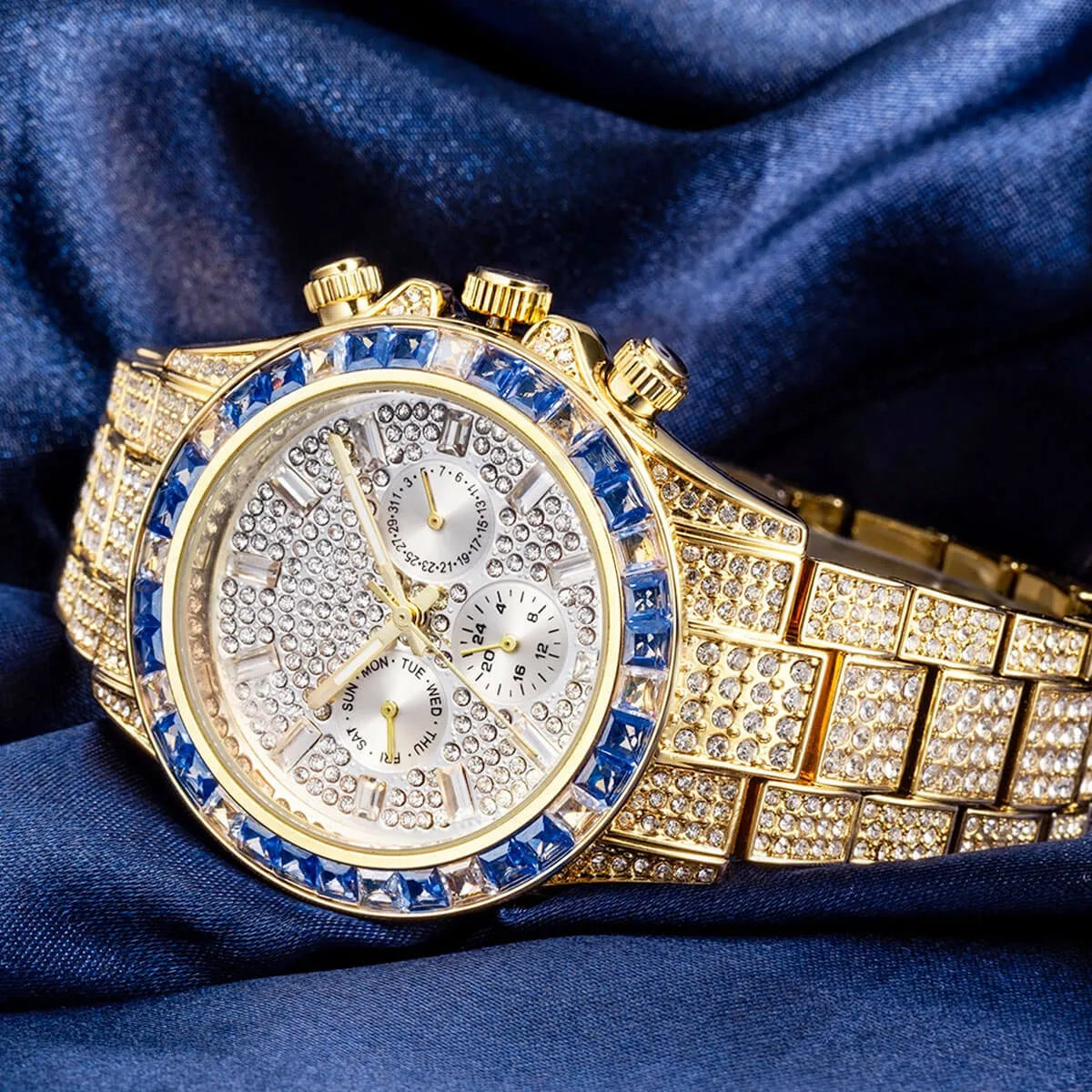 Luxury Golden Iced Out Diamond Stainless Steel Watch