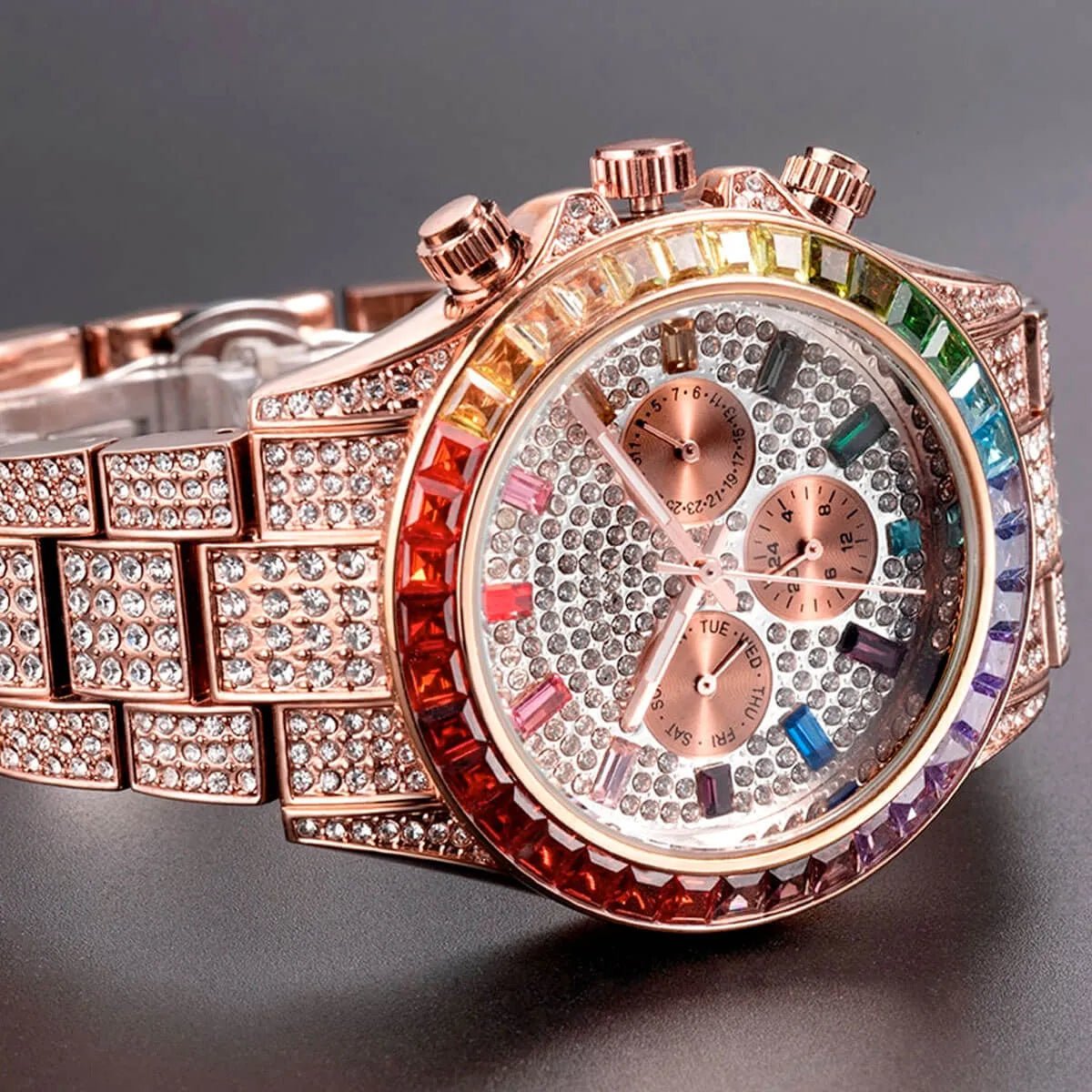 Luxury Golden Iced Out Diamond Stainless Steel Watch